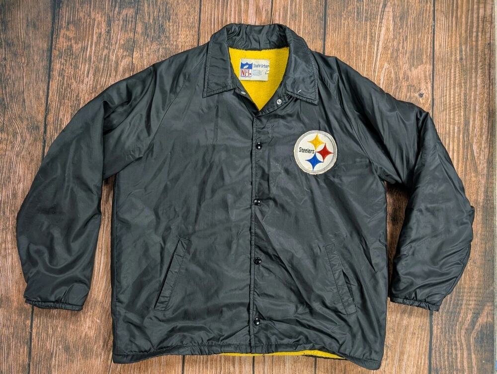 Vintage Pittsburgh Steelers Jacket Stahl-Urban Snap Button Black Lined Men’s L